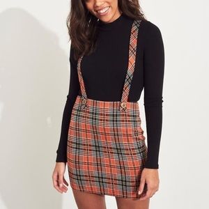 Hollister orange plaid overall high waist skirt/dress with suspenders